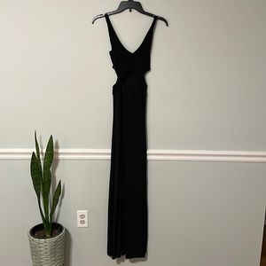 Silky high split maxi with cutouts/black dress. Size 8 (small)